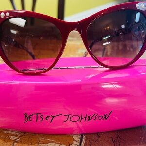 Betsey Johnson Red Cat Eye Sunglasses with Rhinestone Detail